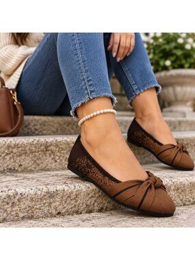 Twisted Knot Pointed Toe Speckle Knit Ballet Flats Ombre Breathable Slip-On Shoe